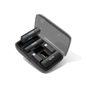 BOYALINK Micrófono BOYA inalámbrico doble de solapa - Adaptador USB-C/Lighting/3.5mm - Cancelación de ruido - 30h batería