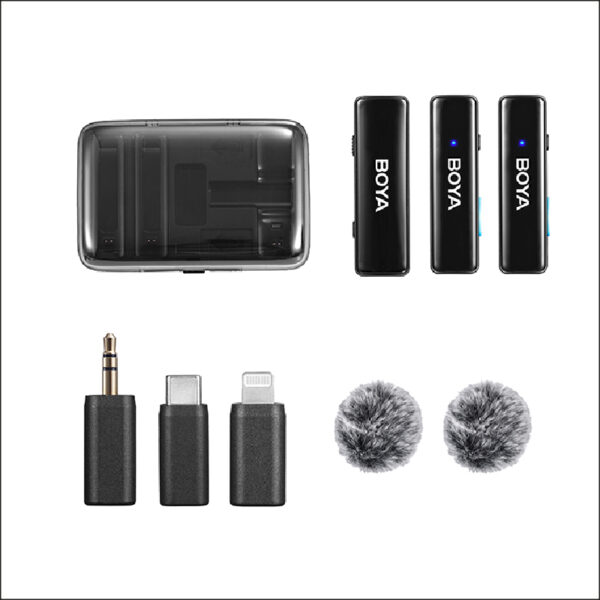 BOYALINK Micrófono BOYA inalámbrico doble de solapa - Adaptador USB-C/Lighting/3.5mm - Cancelación de ruido - 30h batería - Image 2
